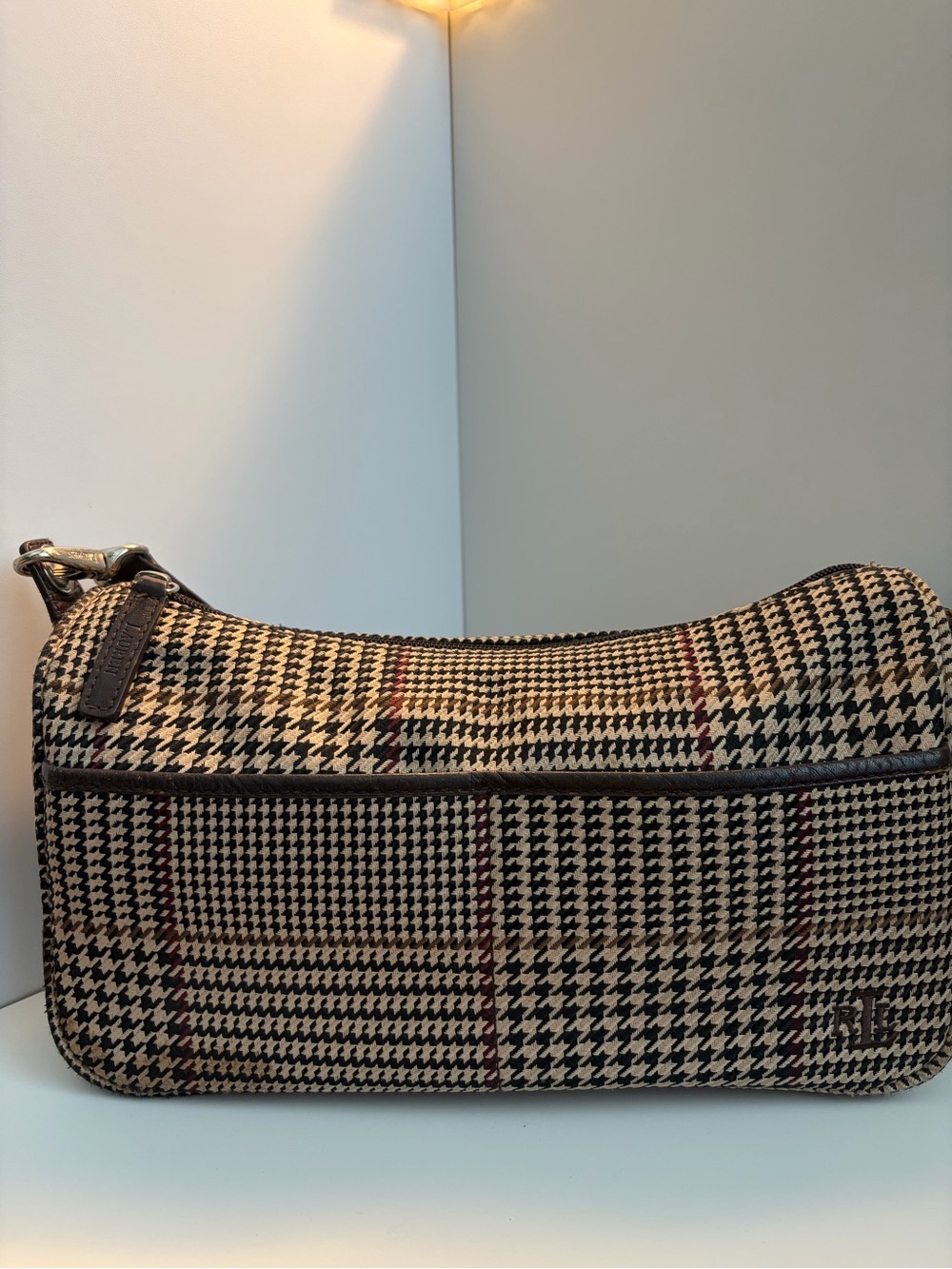 Lauren Ralph Lauren Brown and Black Houndstooth Hand Bag - Picture 3 of 6
